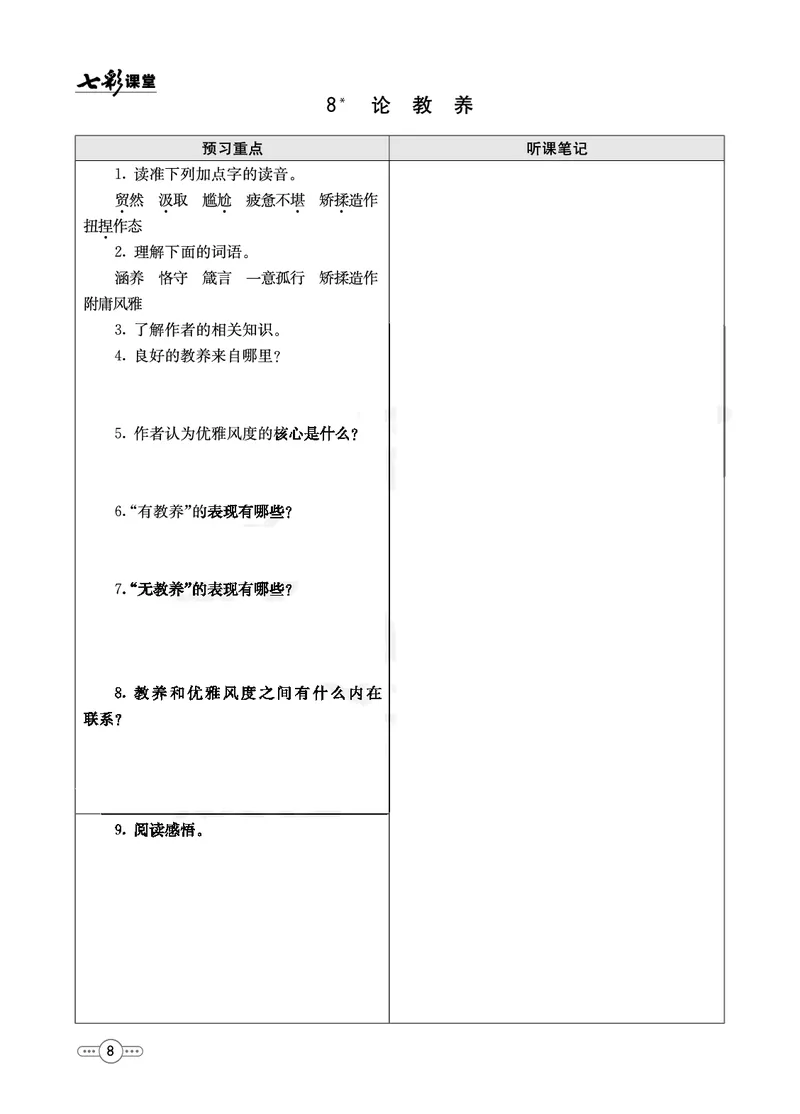 《部编版语文九年级上册预习卡_初中《预习卡》_初中语文》第9页预览