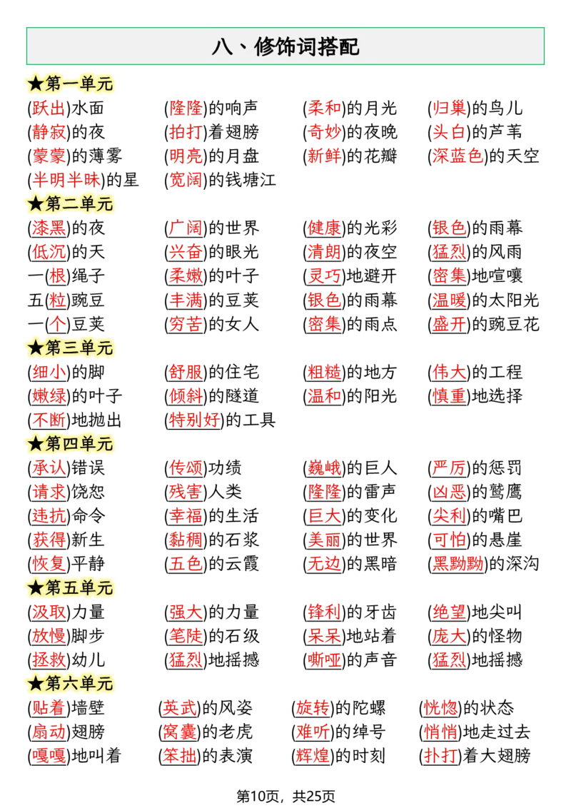 《四年级（上）语文期末复习知识点(押题考点)_赠送2026小学1-6年级资料合集(按需自取)_四年级_四年级（上）语文期末复习知识点(押题考点)》第10页预览