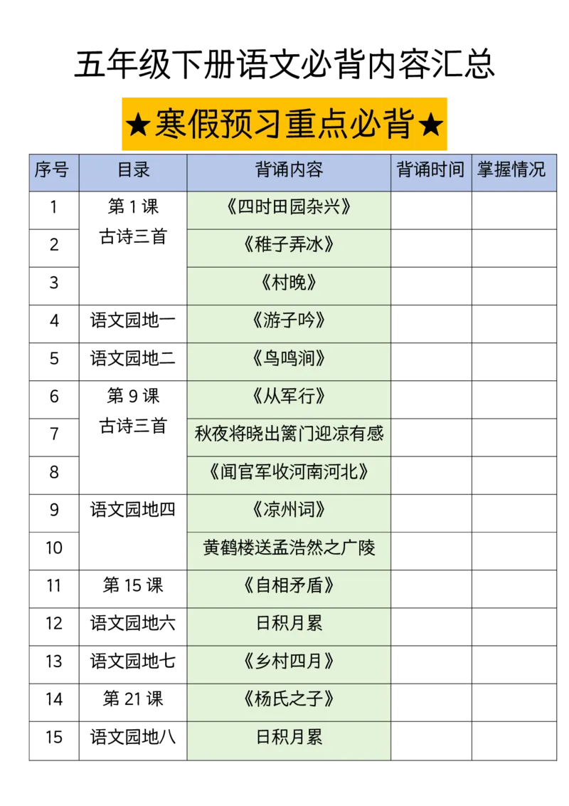 《五年级(下）语文必背内容汇总._赠送2026小学1-6年级资料合集(按需自取)_五年级_五年级(下）语文必背内容汇总》第1页预览