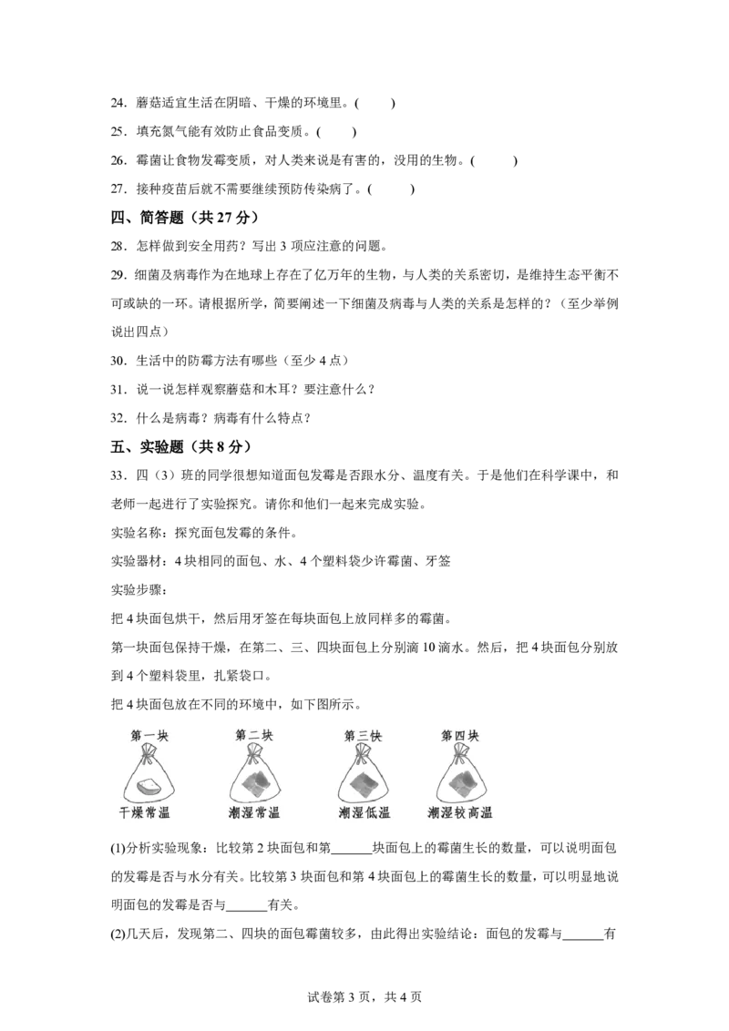 《五年级（上）科学第四单元微生物（单元测试）《青岛54版》_赠送2026小学1-6年级资料合集(按需自取)_五年级_五年级（上）科学第四单元微生物（单元测试）《青岛54版》》第3页预览