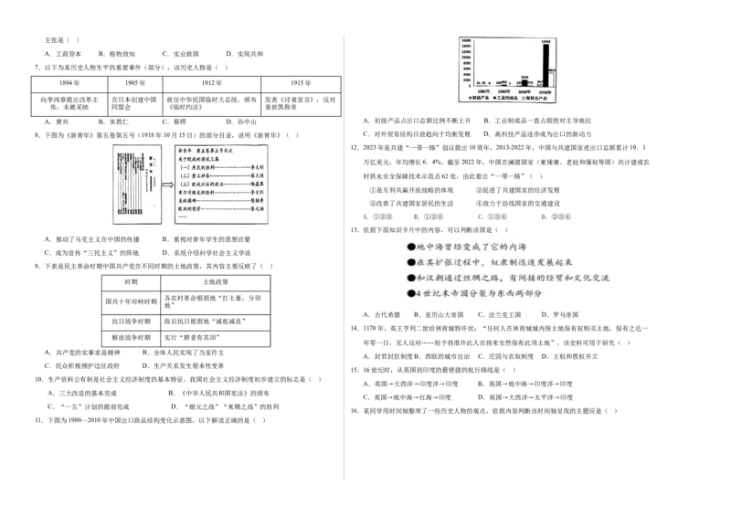 《高一历史（考试版A3）_新版高中_高中历史新版_高中历史纲要上（统编版）_秋季开学摸底考_高一历史秋季开学摸底考_高一历史秋季开学摸底考（北京专用）》第2页预览