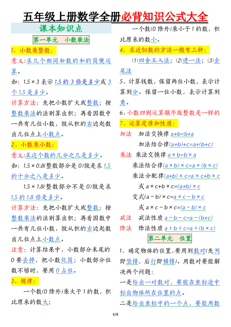 《五年级（上）数学全册必背知识公式大全_赠送2026小学1-6年级资料合集(按需自取)_五年级_五年级（上）数学全册必背知识公式大全》第4页预览