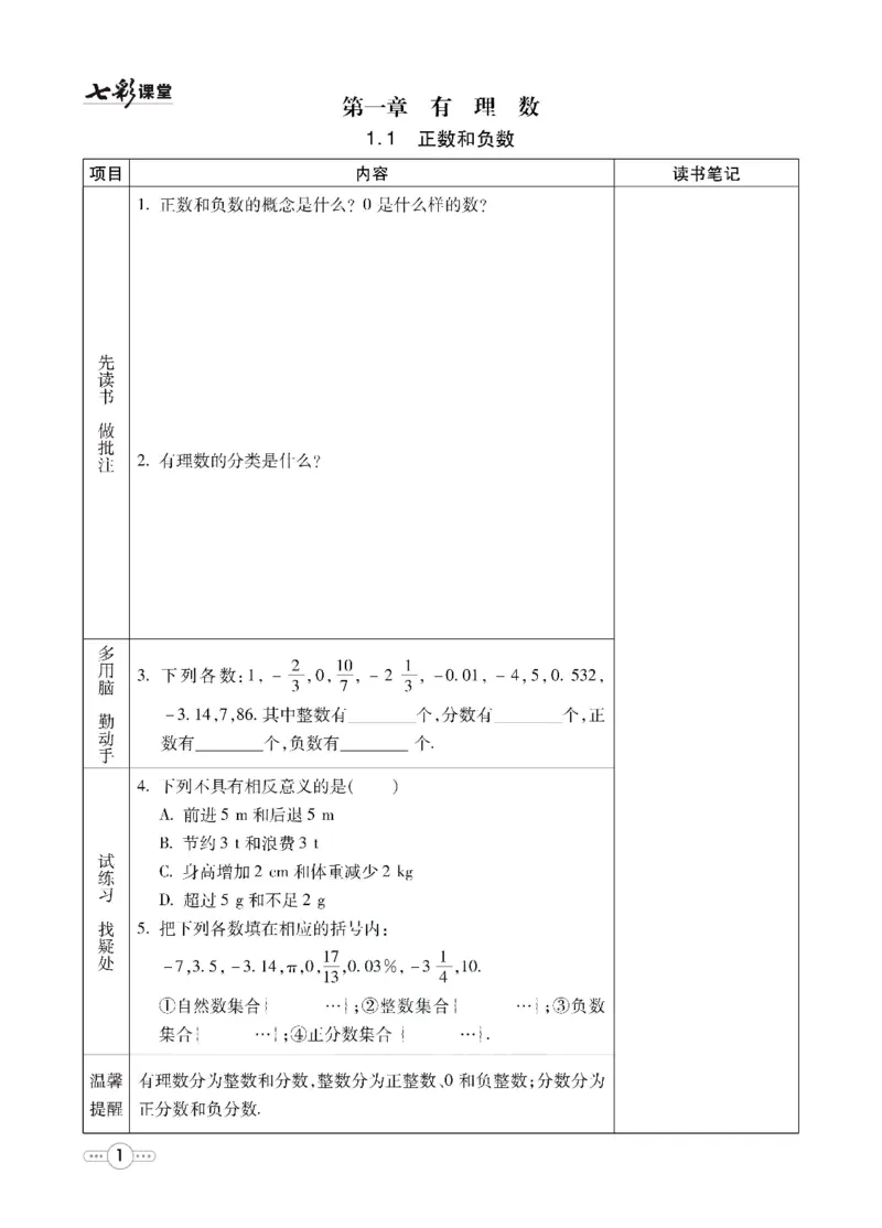 《七彩课堂七年级上册数学冀教版预习卡_初中《预习卡》_初中数学_初中数学预习卡（冀教版）》第2页预览