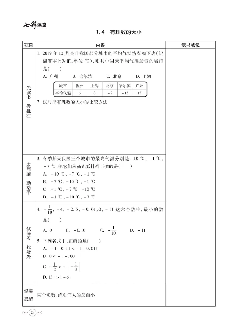 《七彩课堂七年级上册数学冀教版预习卡_初中《预习卡》_初中数学_初中数学预习卡（冀教版）》第6页预览