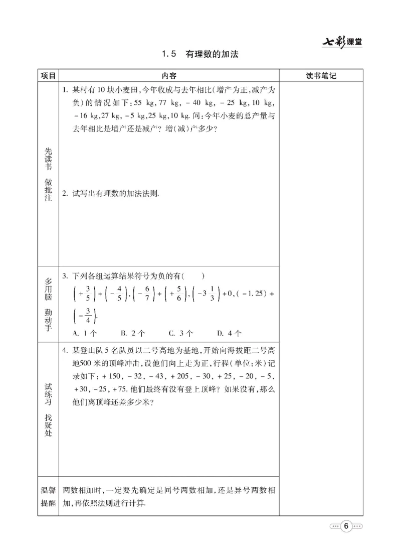 《七彩课堂七年级上册数学冀教版预习卡_初中《预习卡》_初中数学_初中数学预习卡（冀教版）》第7页预览