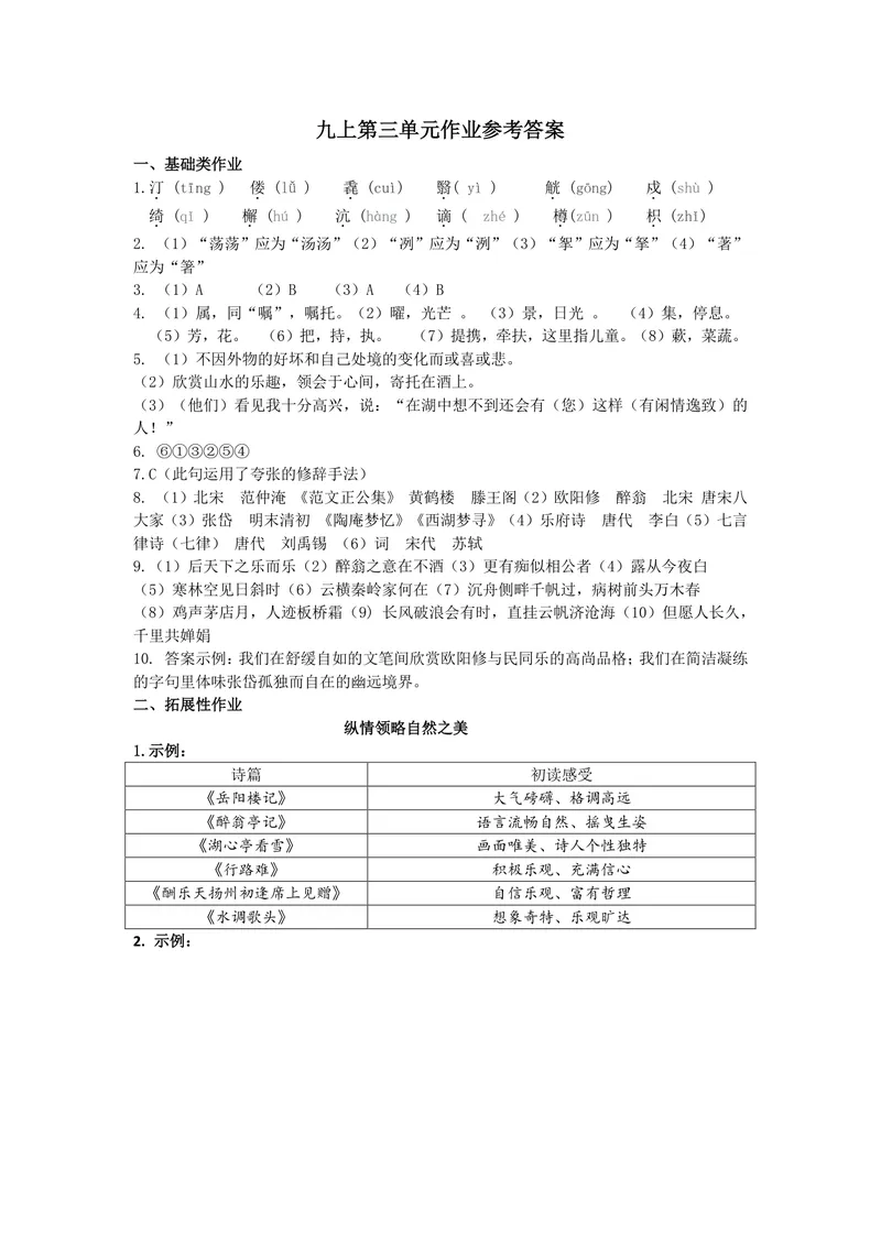 《初中语文九上第三单元古诗文单元作业_1答案_初中全科目同步习题+精品试卷（7-9年级）_25秋初中语文《同步习题+精品试卷》_初中语文试卷7-9年级上册(1)_《优秀作业单》_九年级》第1页预览