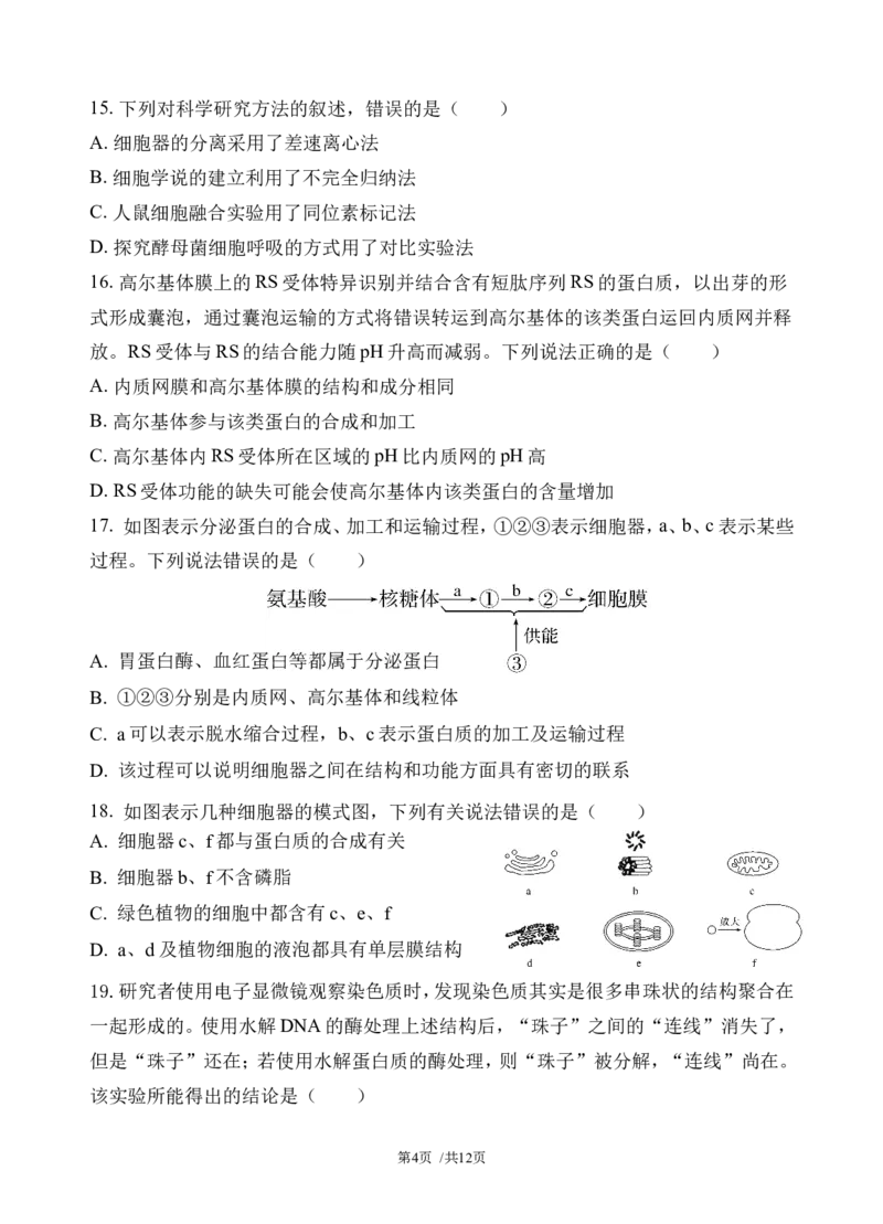 《玉溪一中2028届高一上学期第二次月考生物试题_2026年高一《月考+期中考+阶段性检测真题合集》全国各省全科无水印_云南省玉溪第一中学2026学年高一上学期12月第二次月考（全）》第4页预览