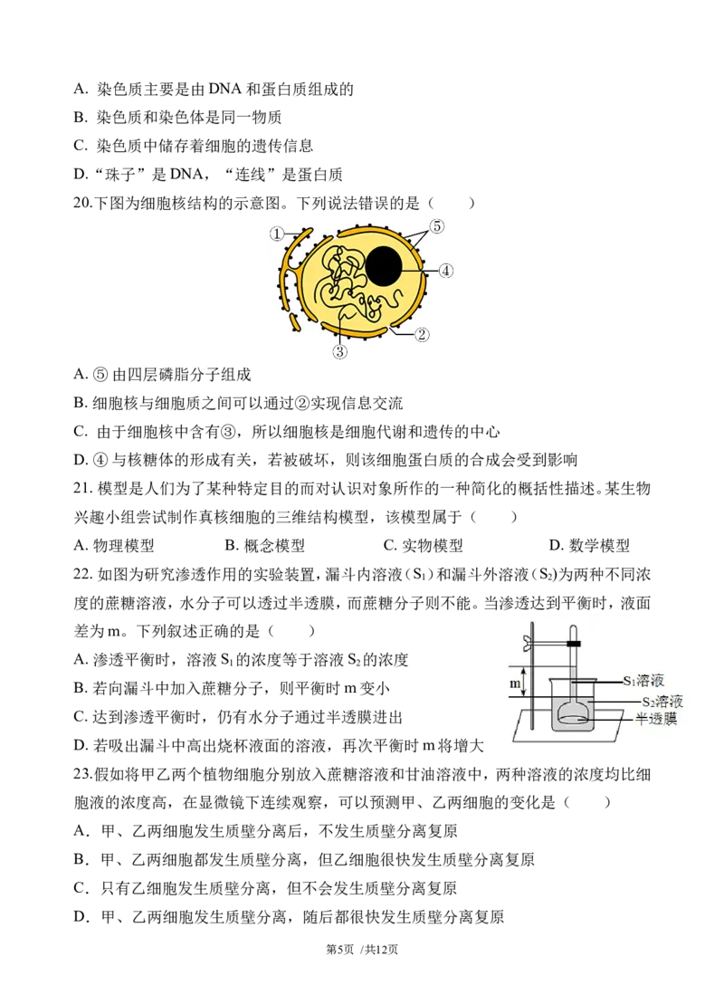 《玉溪一中2028届高一上学期第二次月考生物试题_2026年高一《月考+期中考+阶段性检测真题合集》全国各省全科无水印_云南省玉溪第一中学2026学年高一上学期12月第二次月考（全）》第5页预览