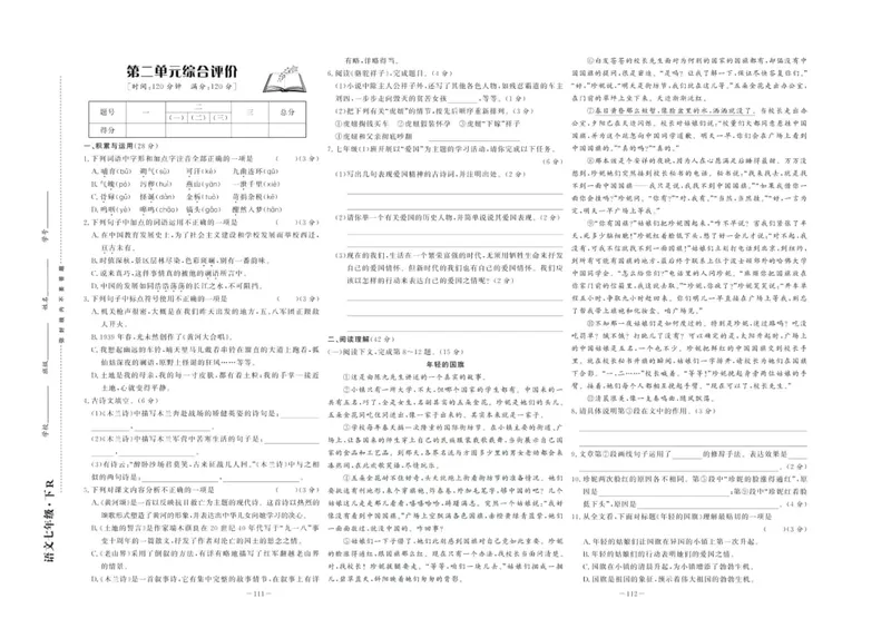《中华题王七年级下册语文人教版测试卷_初中全科目同步习题+精品试卷（7-9年级）_25秋初中语文《同步习题+精品试卷》_初中语文试卷7-9年级下册(1)_《中华题王测试卷》》第3页预览