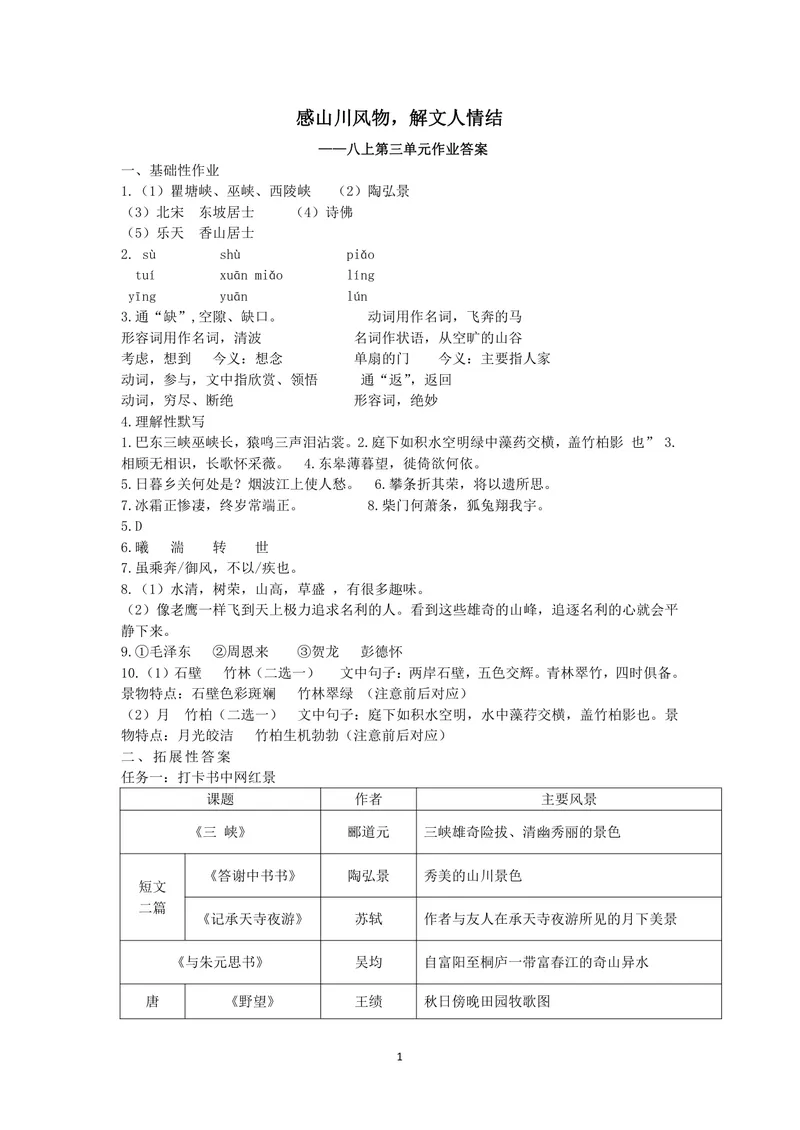 《初中语文八年级上册第三单元作业_1答案_1746404188712_初中全科目同步习题+精品试卷（7-9年级）_25秋初中语文《同步习题+精品试卷》_初中语文试卷7-9年级上册(1)_《优秀作业单》_八年级》第1页预览