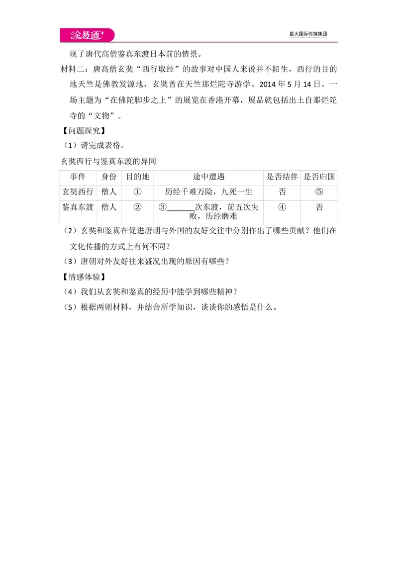 《全易通初中历史人教版七年级下第一单元测试题_初中全科目同步习题+精品试卷（7-9年级）_25秋初中历史《同步习题+精品试卷》_下册_《同步试题》_同步试题资源包（7B）》第7页预览