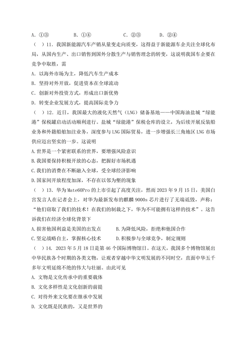 《初中道德与法治九年级下册第一单元我们共同的世界单元作业_0作业_初中全科目同步习题+精品试卷（7-9年级）_25秋初中道法《同步习题+精品试卷》_初中道法7-9年级上册试卷(1)_九年级》第3页预览
