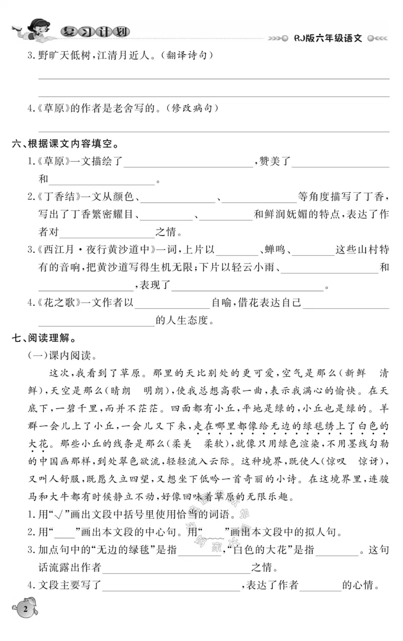 《001.语文寒假假期复习计划六年级样书（有答案）_小学1-6年级全科全套_1-6年级全科下册_六年级_其他补充资料_寒假衔接资料_001.《假期复习计划》》第5页预览