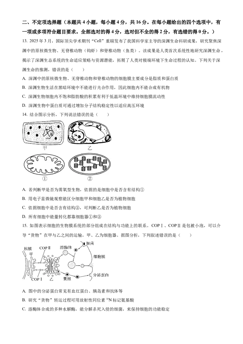 《湖南省长沙市麓山共同体学校2025-2026学年高一上学期12月学情检测生物试卷（原卷版）_2026年高一《月考+期中考+阶段性检测真题合集》全国各省全科无水印》第5页预览