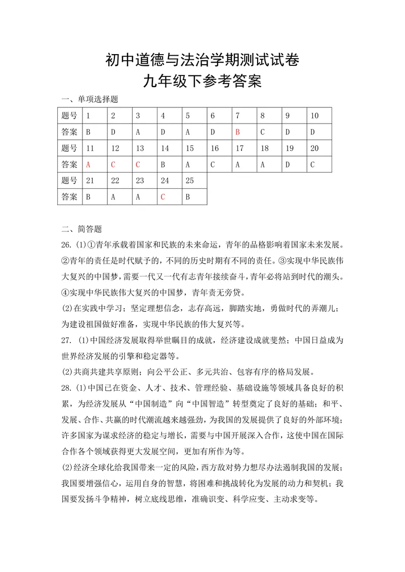 《初中道德与法治九年级下册试题_1答案_初中全科目同步习题+精品试卷（7-9年级）_25秋初中道法《同步习题+精品试卷》_初中道法7-9年级上册试卷(1)_《优秀作业单》_九年级》第1页预览