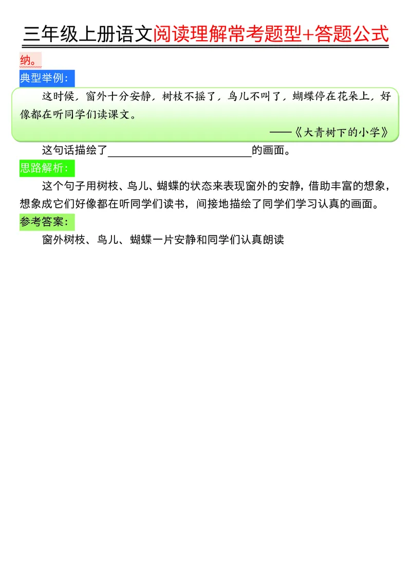 《0826三年级上册语文阅读理解常考题型+答题公式输出_光塔笔记小学教辅_小学资料小学1-6年级上册语文+数学教辅资料合集_三年级上册资料》第3页预览
