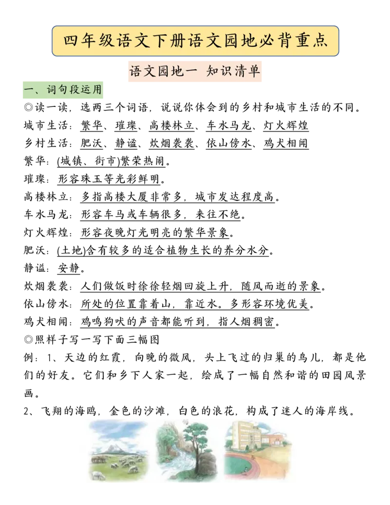 《四年级（下）语文语文园地必背重点考点总结_赠送2026小学1-6年级资料合集(按需自取)_四年级_四年级（下）语文语文园地必背重点考点总结》第1页预览