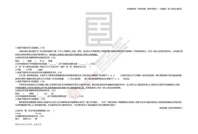 《专题测试卷一　字词集训_初中全科目同步习题+精品试卷（7-9年级）_25秋初中语文《同步习题+精品试卷》_初中语文试卷7-9年级上册(1)_《全品期末复习卷》_4.八年级下册》第4页预览