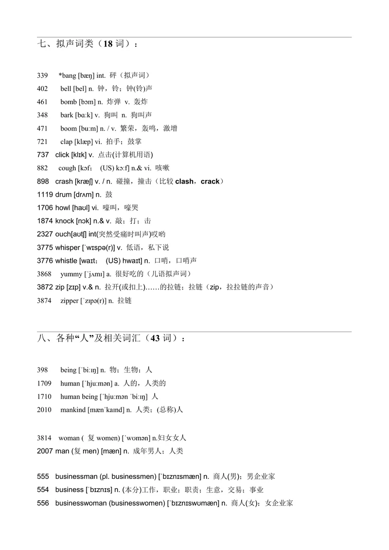 《2.分门别类方便背的词汇（国家、拟声词、食物、动物等）（494词）_2026版《3500词分类文档》小初高分类专项（让记单词如此轻松）》第7页预览