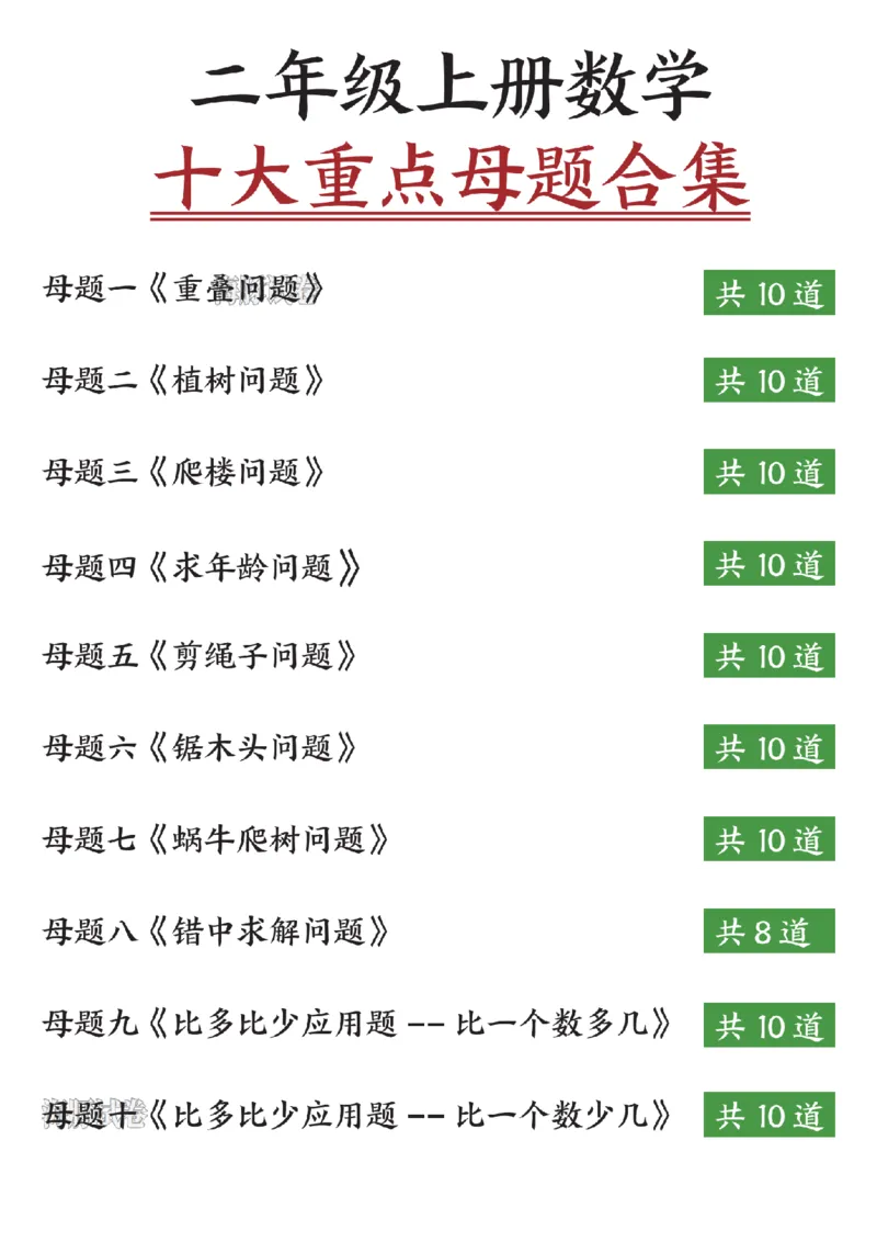 《海豚试卷二年级（上）数学十大重点母题合集_赠送2026小学1-6年级资料合集(按需自取)_二年级_海豚试卷二年级（上）数学十大重点母题合集》第1页预览