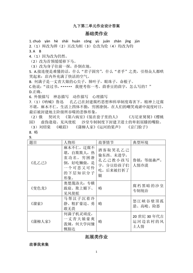 《初中语文九年级下册第2单元小说单元作业_1答案_初中全科目同步习题+精品试卷（7-9年级）_25秋初中语文《同步习题+精品试卷》_初中语文试卷7-9年级上册(1)_《优秀作业单》_九年级》第1页预览