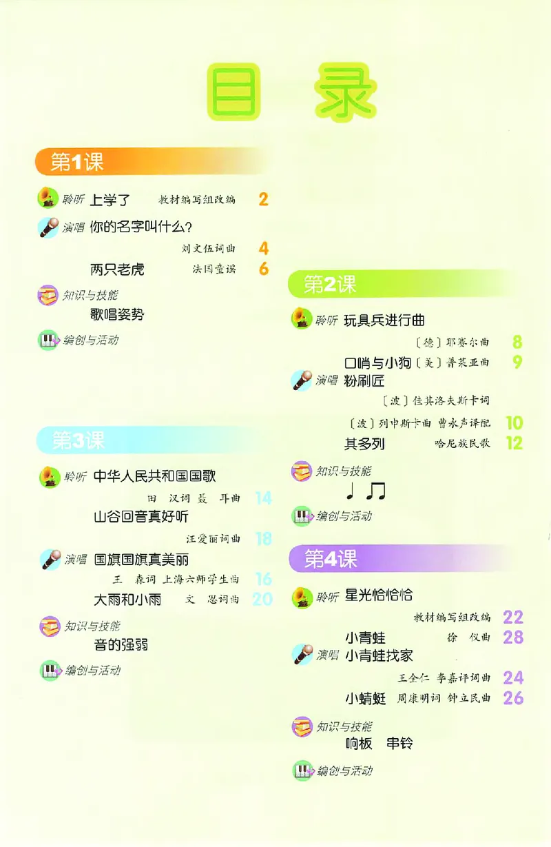 《人音版1年级音乐上册高清教材_光塔笔记小学教辅_2025秋电子课本小学科目-新教材_全部版本•小学音乐电子课本_人音版小学音乐电子课本_人音版小学音乐课本》第3页预览