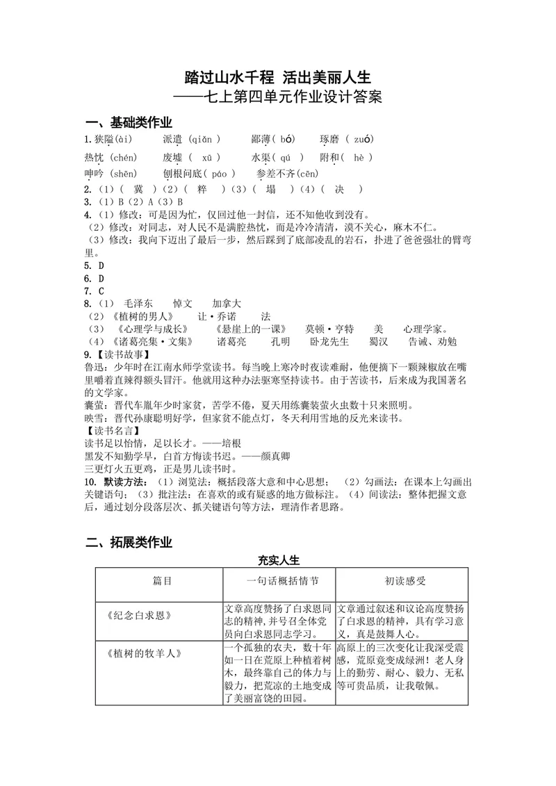 《初中语文七年级上册第4单元作业_1答案_初中全科目同步习题+精品试卷（7-9年级）_25秋初中语文《同步习题+精品试卷》_初中语文试卷7-9年级上册(1)_《优秀作业单》_七年级》第1页预览