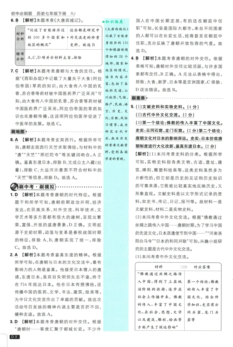 《初中必刷题-7下-历史人教版批注式详答与详析_初中全科目同步习题+精品试卷（7-9年级）_25秋初中历史《同步习题+精品试卷》_下册_《初中必刷题》25春》第10页预览