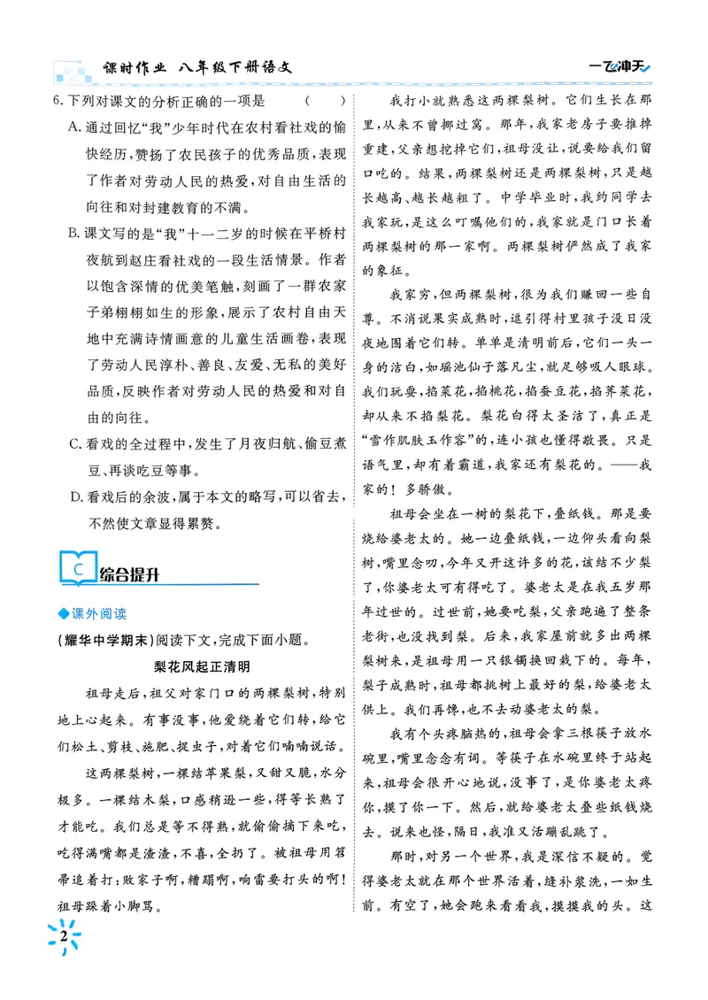 《一飞冲天课时作业八下语文_初中全科目同步习题+精品试卷（7-9年级）_25秋初中语文《同步习题+精品试卷》_初中语文试卷7-9年级下册(1)_《一飞冲天课时作业》25春》第8页预览