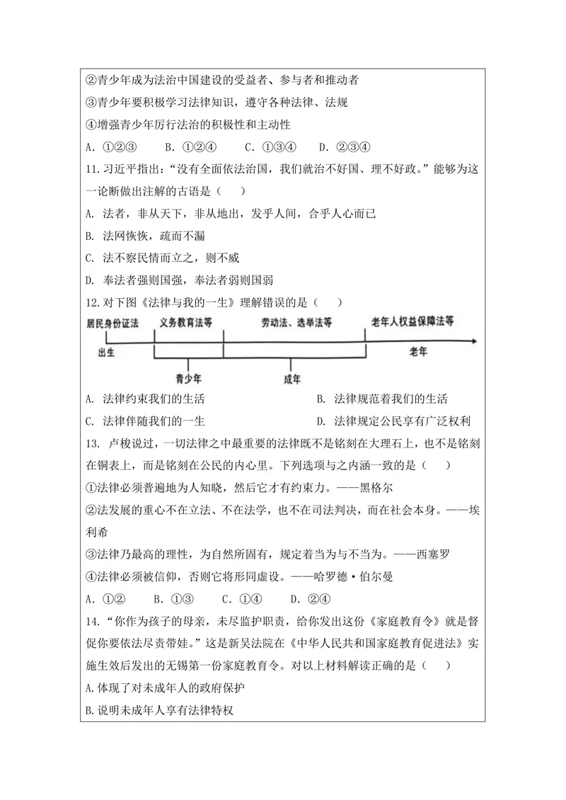 《初中道德与法治七年级下册第4单元走进法治天地单元作业_0作业_初中全科目同步习题+精品试卷（7-9年级）_25秋初中道法《同步习题+精品试卷》_初中道法7-9年级上册试卷(1)_《优秀作业单》》第4页预览