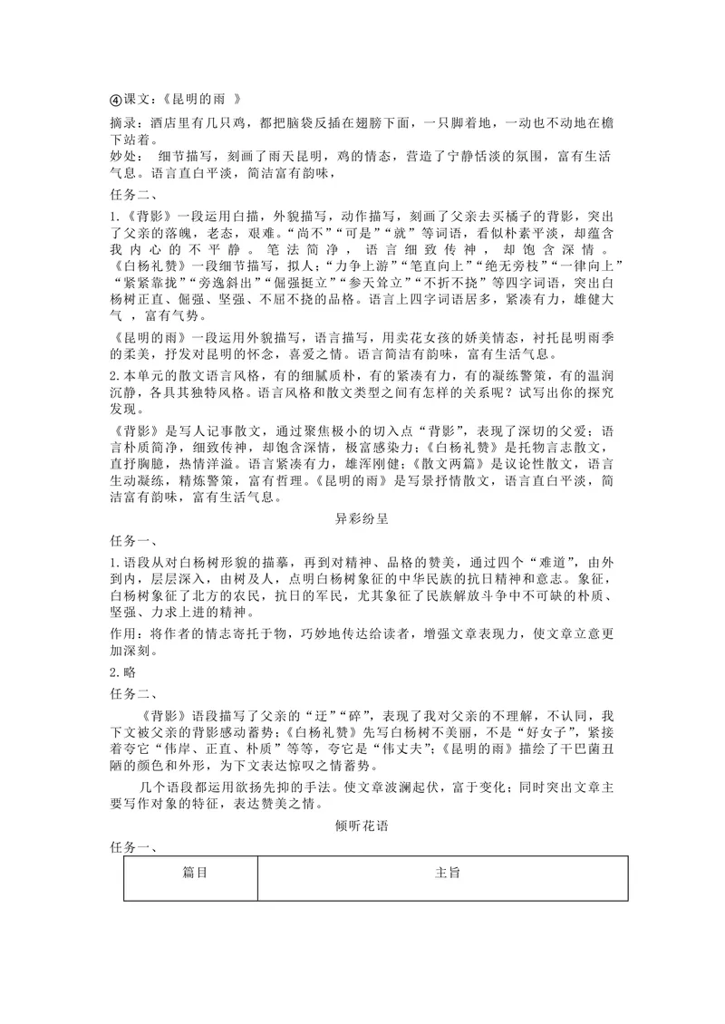 《作业初中语文八年级上册第4单元散文单元作业_1答案_初中全科目同步习题+精品试卷（7-9年级）_25秋初中语文《同步习题+精品试卷》_初中语文试卷7-9年级上册(1)_《优秀作业单》_八年级》第3页预览