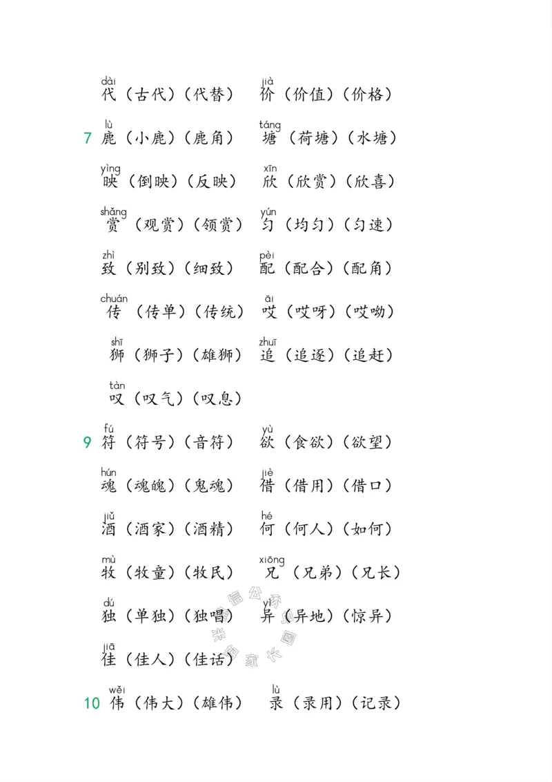 《004.小学语文三年级下册课本字词全归纳公众号：米妈家长圈_小学1-6年级全科全套_1-6年级全科下册_三年级_其他补充资料_语文资料》第7页预览