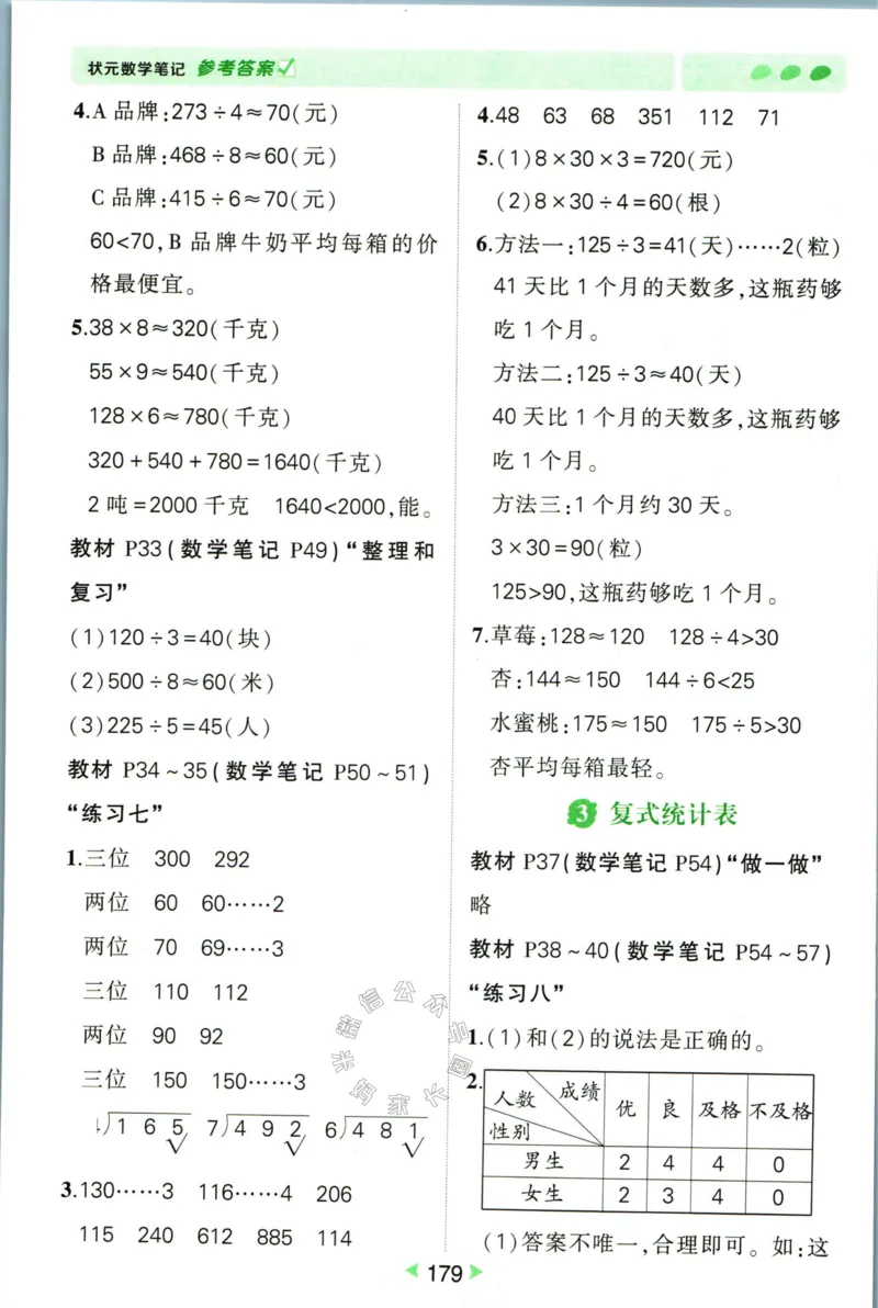 《005.人教版数学状元笔记三年级下册答案公众号：米妈家长圈_小学1-6年级全科全套_1-6年级全科下册_三年级_其他补充资料_数学人教版资料》第8页预览