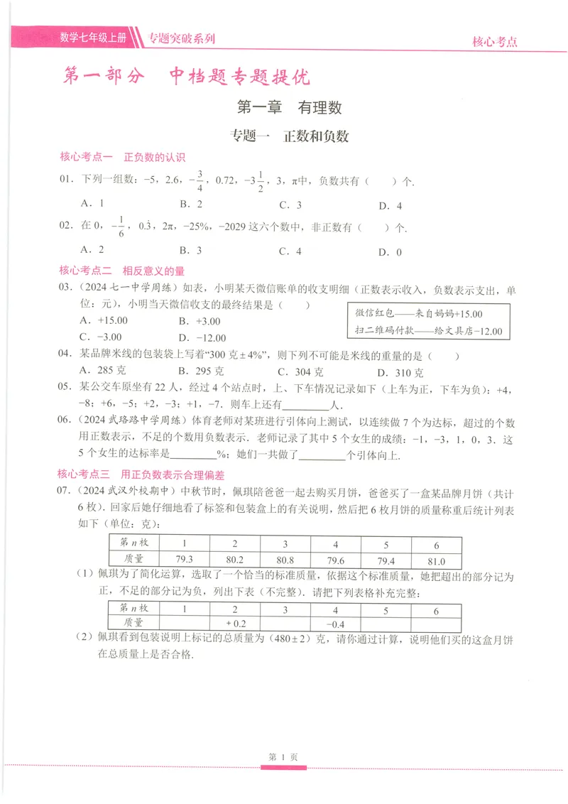 《2025《核心考点》7年级上册(RJ)_初中全科目同步习题+精品试卷(7-9年级)_25秋初中数学《同步习题+精品试卷》_初中数学人教版试卷_初中数学人教版7-9年级上册_《核心考点》24秋》第9页预览