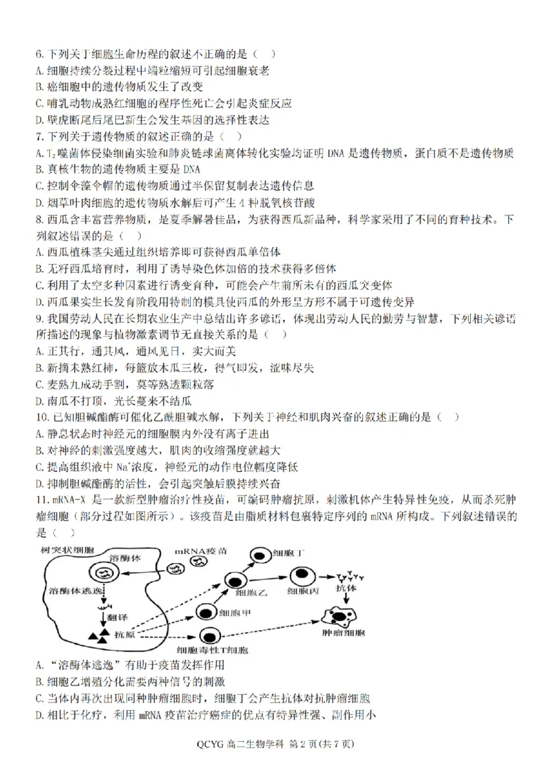 《高二生物试题_2024-2027高二(7-7月题库)_2026年05月高二试卷_260525浙江省七彩阳光2025-2026学年高二下学期4月期中考试(全)》第2页预览