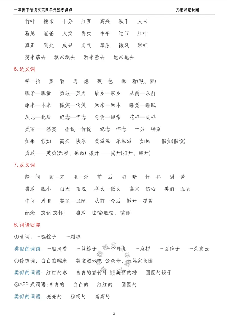 《008.24春语文一年级下册第四单元知识盘点七大专项（有答案）_小学1-6年级全科全套_1-6年级全科下册_一年级_其他补充资料_语文资料》第3页预览