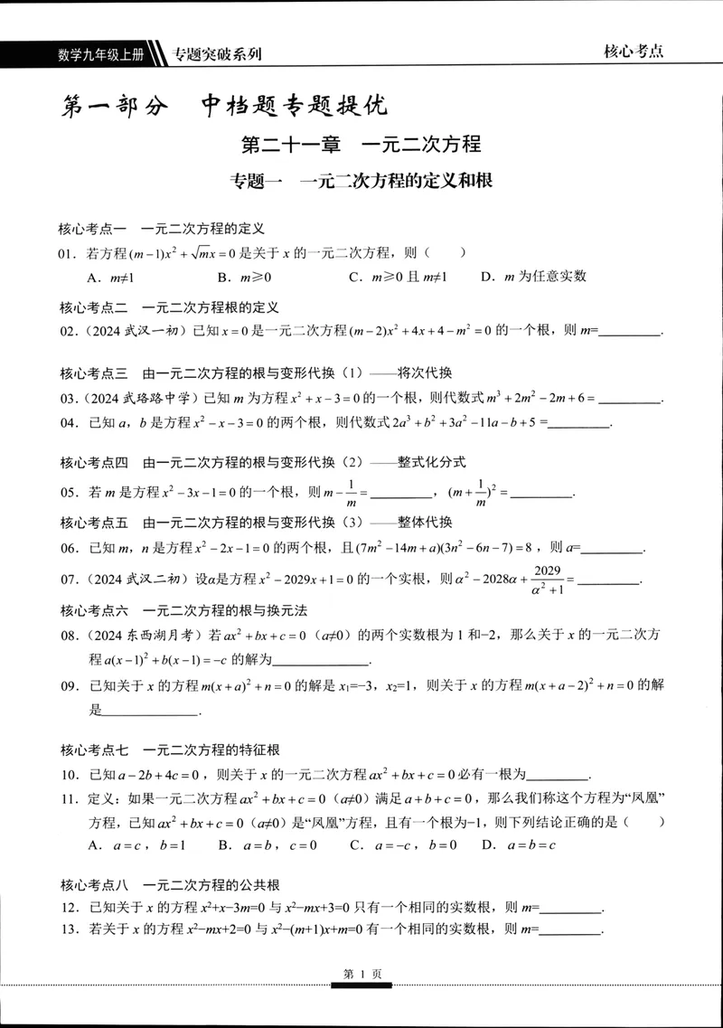 《2025《核心考点》9年级上册(RJ)_初中全科目同步习题+精品试卷(7-9年级)_25秋初中数学《同步习题+精品试卷》_初中数学人教版试卷_初中数学人教版7-9年级上册_《核心考点》24秋》第8页预览
