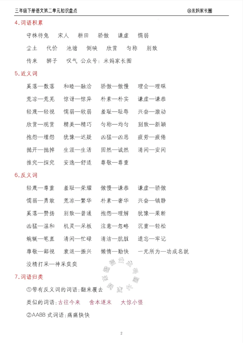 《008.24春语文三年级下册第二单元知识盘点十大专项（有答案）公众号：米妈家长圈_小学1-6年级全科全套_1-6年级全科下册_三年级_其他补充资料_语文资料》第2页预览