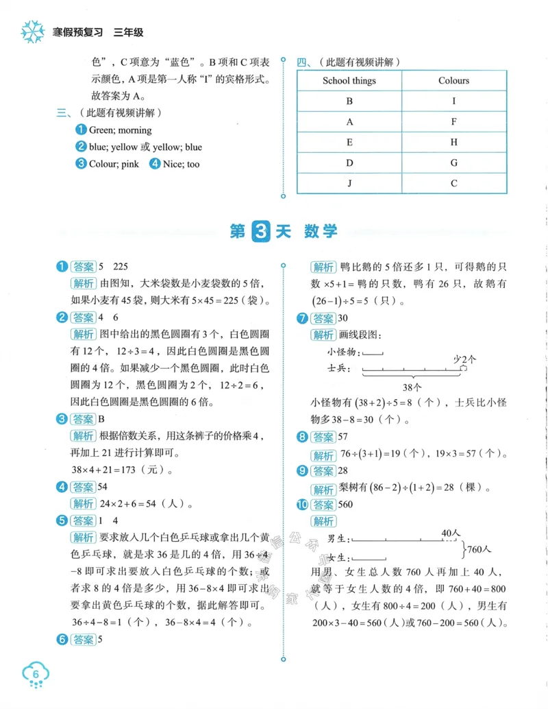 《009.24春学而思寒假预复习三年级参考答案与解析公众号：米妈家长圈_小学1-6年级全科全套_1-6年级全科下册_三年级_其他补充资料_寒假衔接资料》第7页预览