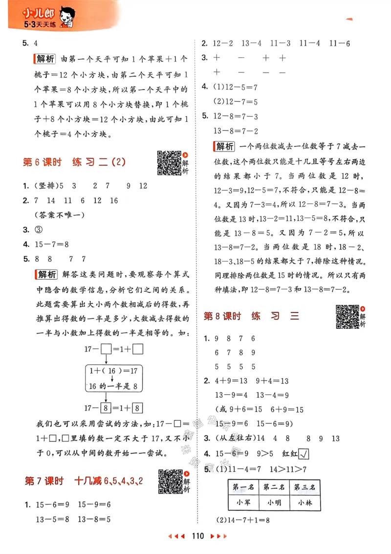 《008.24春苏教版数学53天天练一年级下册答案_小学1-6年级全科全套_1-6年级全科下册_一年级_其他补充资料_数学苏教版资料》第3页预览