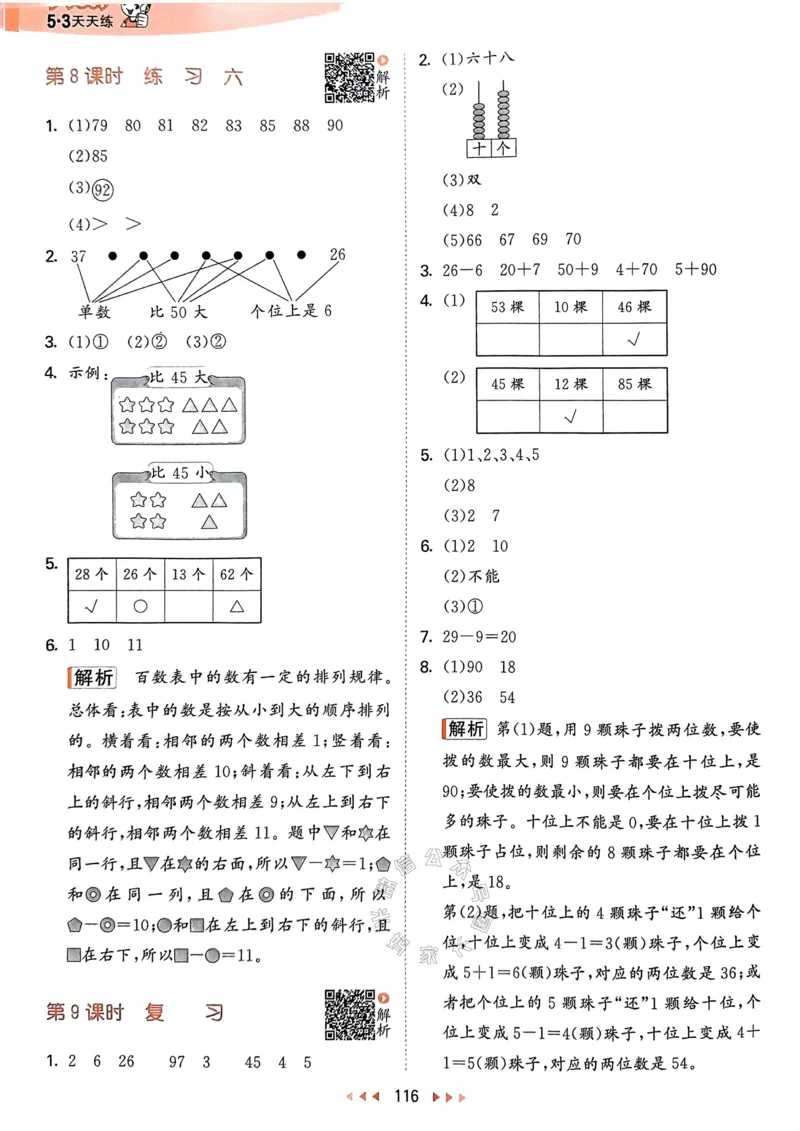 《008.24春苏教版数学53天天练一年级下册答案_小学1-6年级全科全套_1-6年级全科下册_一年级_其他补充资料_数学苏教版资料》第9页预览