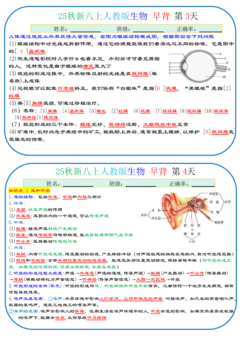 《2026《37天早背晚默背诵版》生物八上_25秋八上生物、地理、历史、道法～早读晚默小纸条》第2页预览