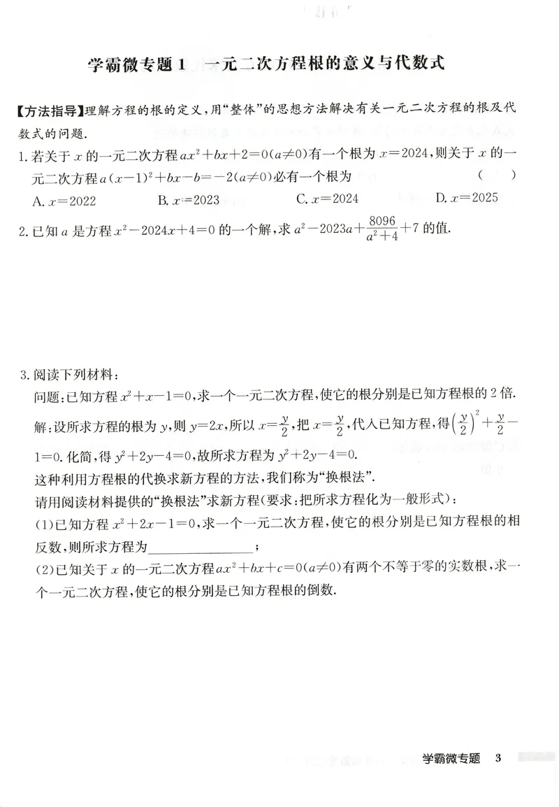 《2026版初中《启东中学作业本》9年级上册（数学）学霸微专题_初中全科目同步习题+精品试卷（7-9年级）_25秋初中数学《同步习题+精品试卷》_初中数学人教版试卷_《启东中学作业本》25秋》第5页预览