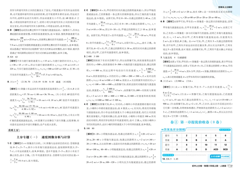 《2026《初中上分卷•物理》8上(RJ)解析册_2026版初中《必刷题上分卷》8年级上册（8科）北师+人教_2026《初中上分卷》物理RJ》第3页预览