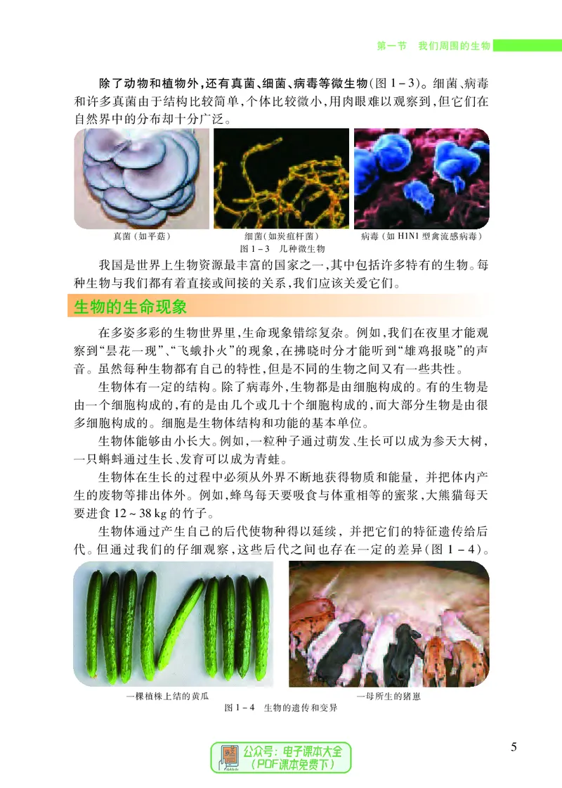 《[D]生物学——七上正文（百度网盘）压缩_光塔笔记初中课本_初中生物学_苏教版》第10页预览