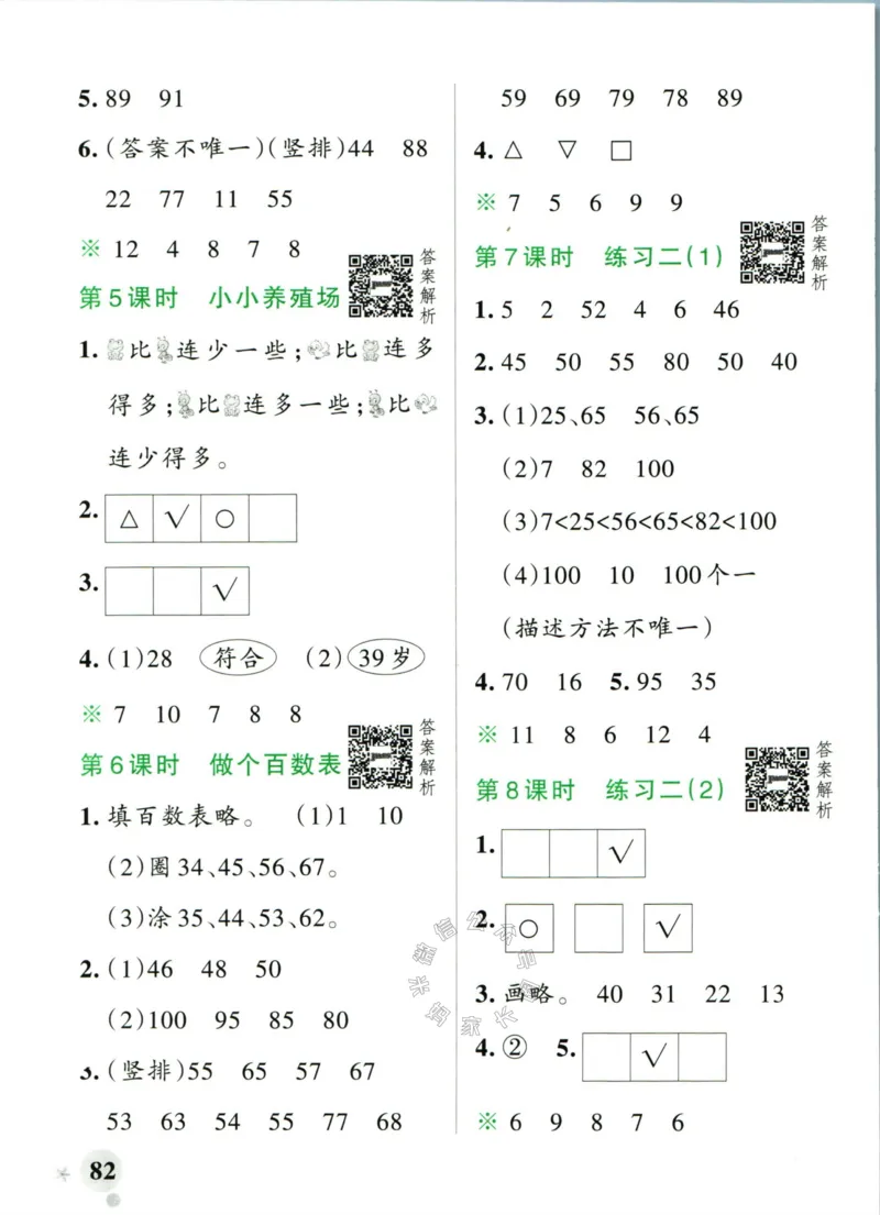 《012.24春北师版数学小学学霸作业本一年级下册答案_小学1-6年级全科全套_1-6年级全科下册_一年级_其他补充资料_数学北师版资料》第8页预览