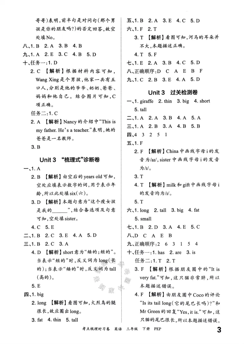 《013.24春人教PEP英语王朝霞考点梳理时习卷三年级下册答案公众号：米妈家长圈_小学1-6年级全科全套_1-6年级全科下册_三年级_其他补充资料_英语人教PEP资料》第4页预览
