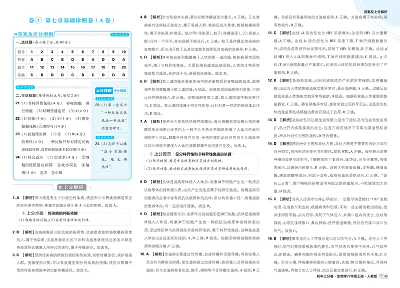 《2025秋初中上分卷生物8年级上册解析册_2026版初中《必刷题上分卷》8年级上册（8科）北师+人教_2026《初中上分卷》生物RJ》第7页预览