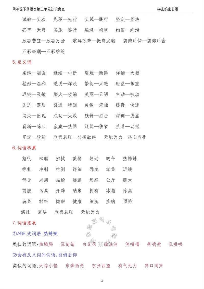 《017.24春语文四年级下册第二单元知识盘点十大专项公众号米妈家长圈_小学1-6年级全科全套_1-6年级全科下册_四年级_其他补充资料_语文资料》第2页预览