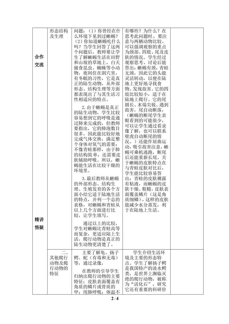 《《两栖类和爬行类》第二课时教案_初中全科目同步习题+精品试卷（7-9年级）_25秋初中生物《同步习题+精品试卷》_初中生物试卷（冀少版）_《同步练习+教案学案》_七年级上册》第2页预览